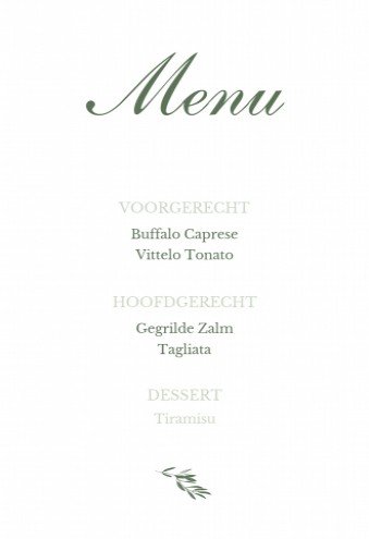 Menu bij trouwkaart Olive