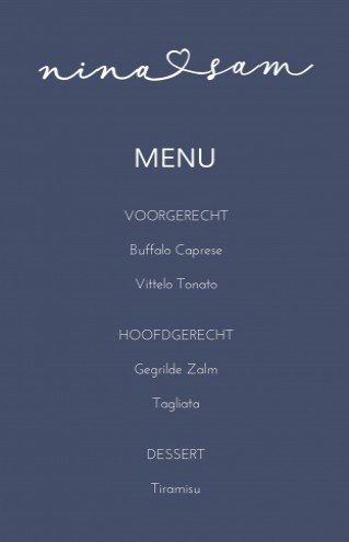 Menu bij trouwkaart Love
