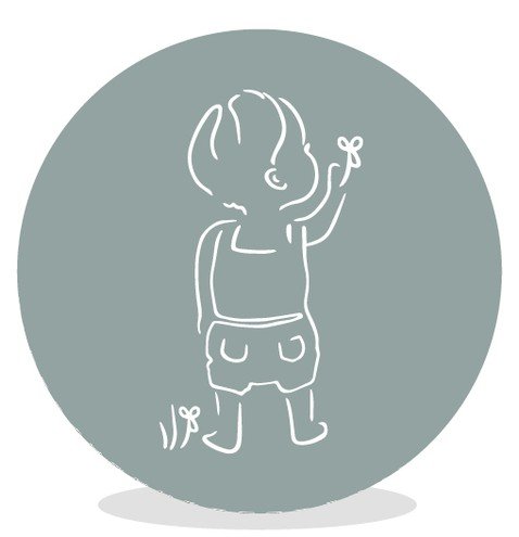 Sluitsticker met lijntekening van jongen met bloem