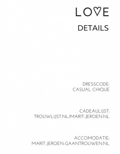 Pocketfold details bij trouwkaart Simpel en Strak