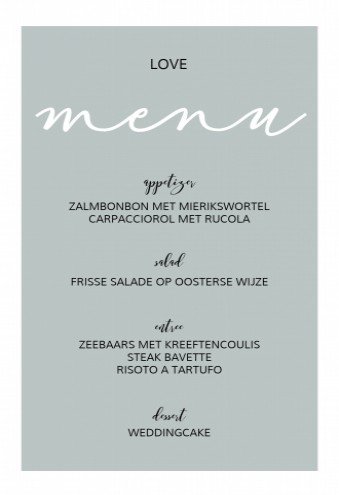 Menu bij trouwkaart Love