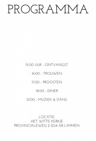 Pocketfold Programma bij trouwkaart Stoer met labels