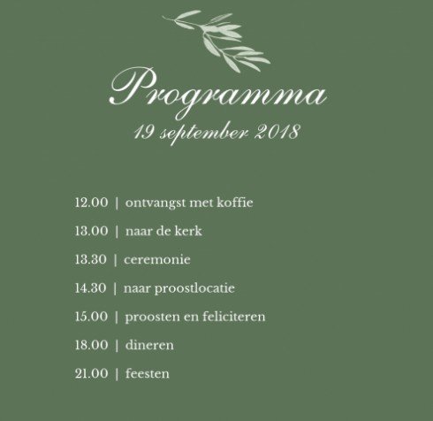 Programma bij trouwkaart Olive