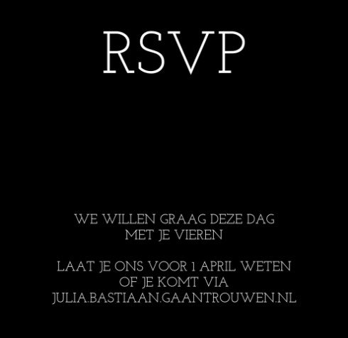 RSVP bij trouwkaart Stoer met labels