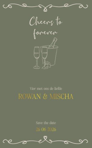 Stijlvolle trouwkaart met luxe goudfolie en olijfgroen