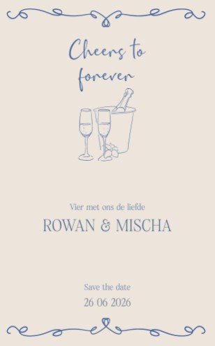 Klassieke trouwkaart met hippe illustraties