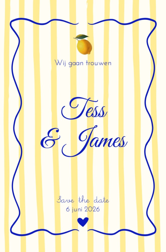 Trouwkaart met Italiaanse zomer stijl compleet met citroen en strepen