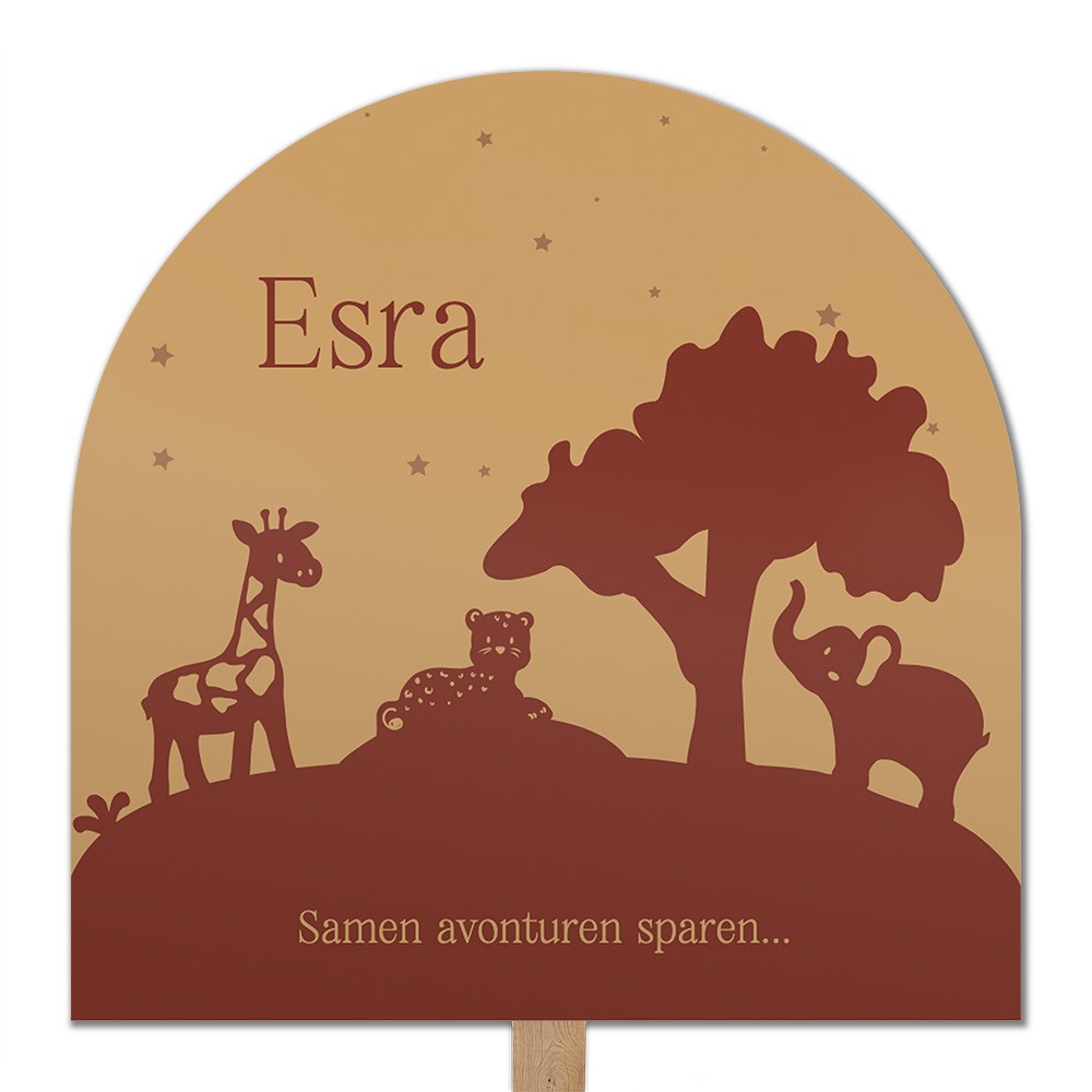 Jungle tuinbord voor een jongen met olifant giraffe en sterren in trendy kleuren - 80x 80