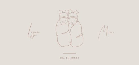 Tweelingkaartje lijntekening baby’s met mutsje - Lynn & Mica