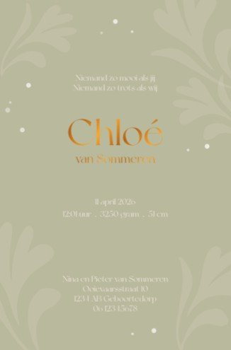 achterzijde meisjesgeboortekaartje bloemen