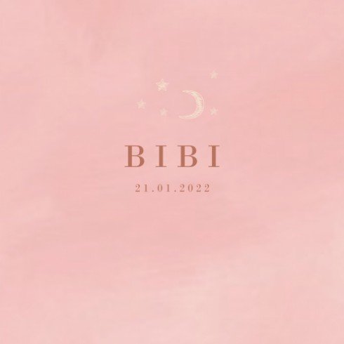 Velvet geboortekaartje roze maan en sterren - Bibi