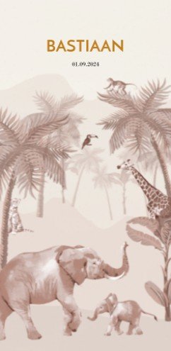 Vrolijk jungle geboortekaartje gevuld met dieren - Bastiaan