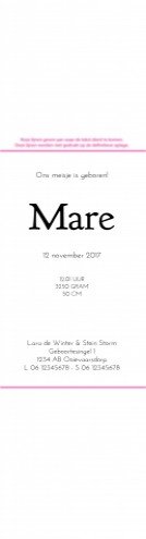 Wikkel van kalkpapier bij geboortekaartje met vlinder en paars - Mare