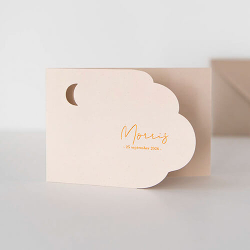 trend geboortekaartje koperfolie bijzondere vorm echt uniek